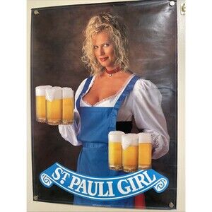 VINTAGE 90’s ST. PAULI GIRL Beer Poster Man Cave Den Garage Pin Up 20x27 Blond